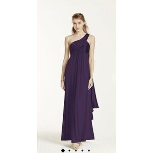 David's Bridal One Shoulder Long Jersey Dress with Cascade Back
